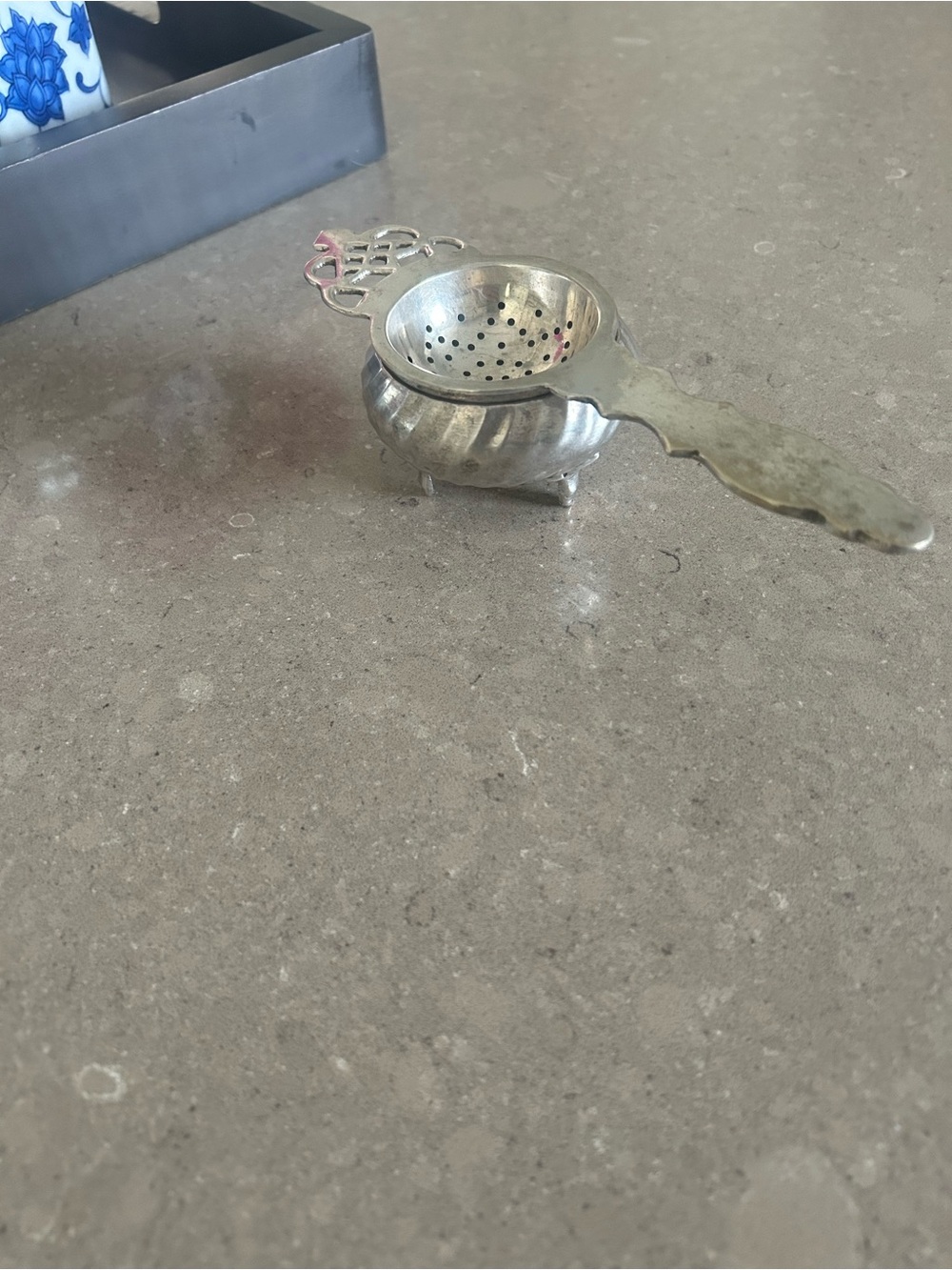 Vintage Silver Metal Tea Strainer with Handle